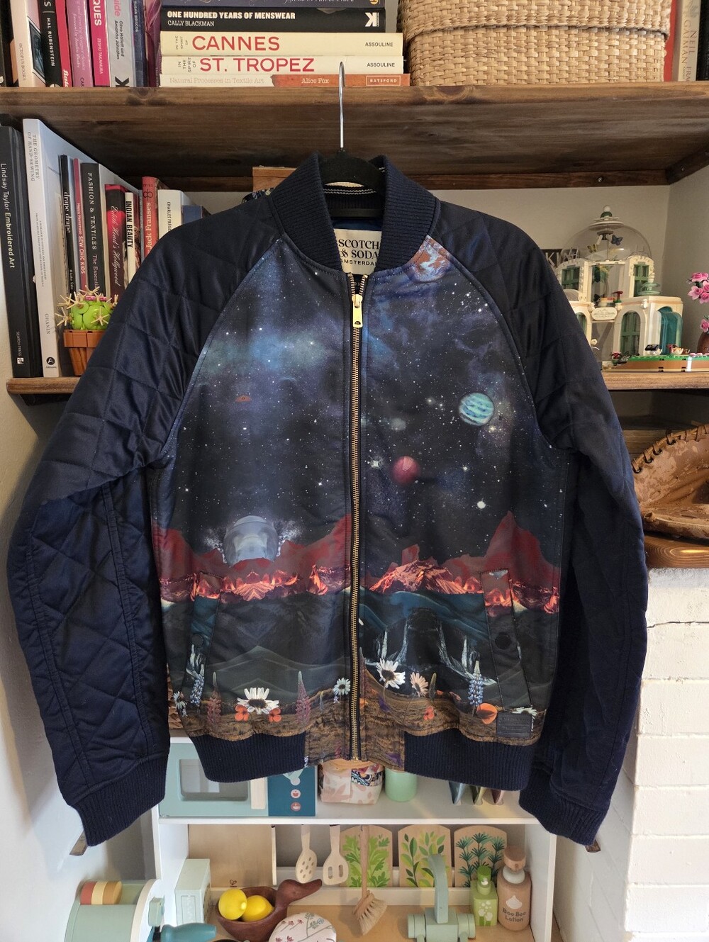 Scotch & Soda Navy Bomber Jacket with Multicolor Galactic Print